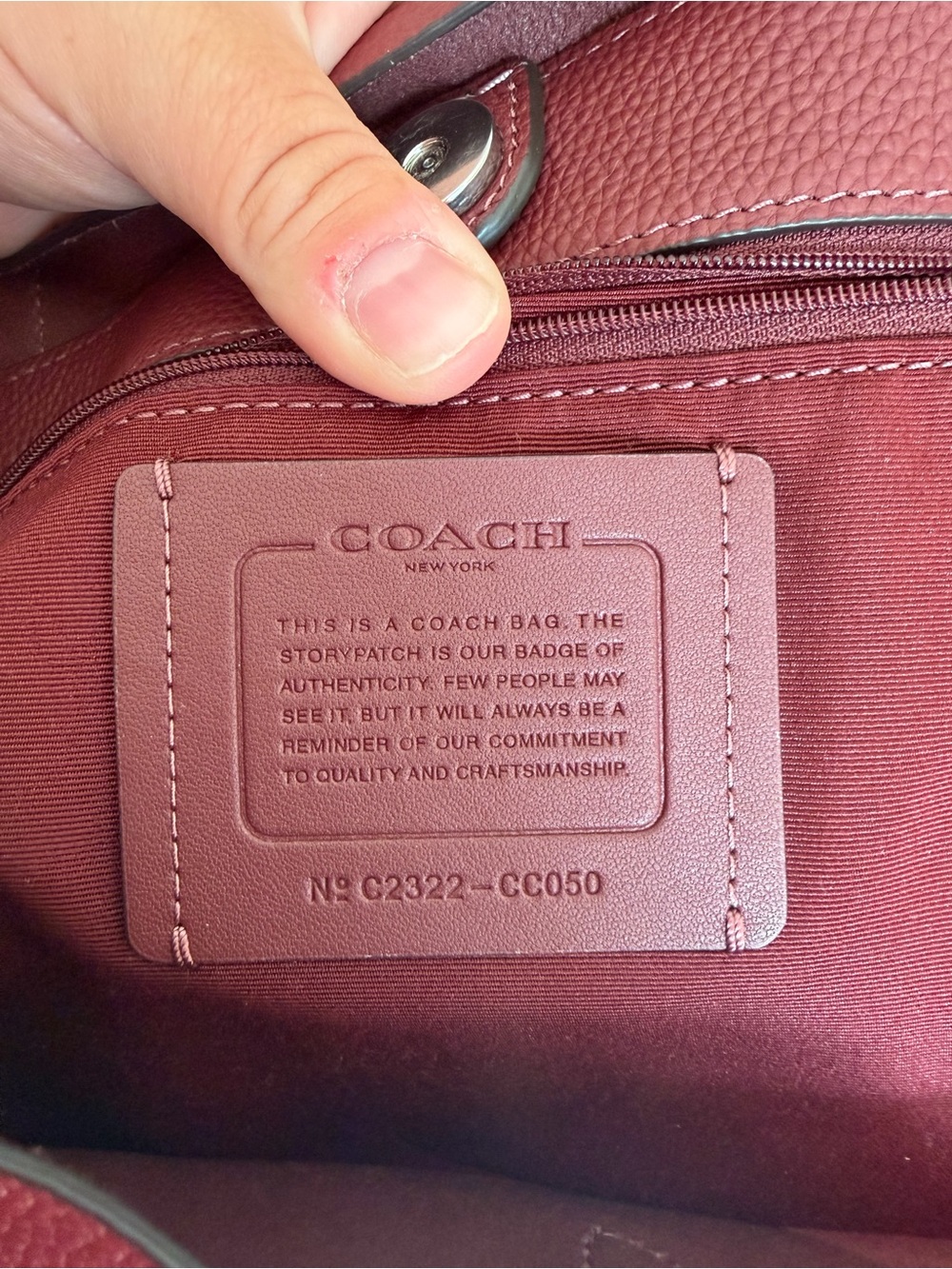 Coach Burgundy Leather Tote with Interior Logo Patch - Picture 4 of 4
